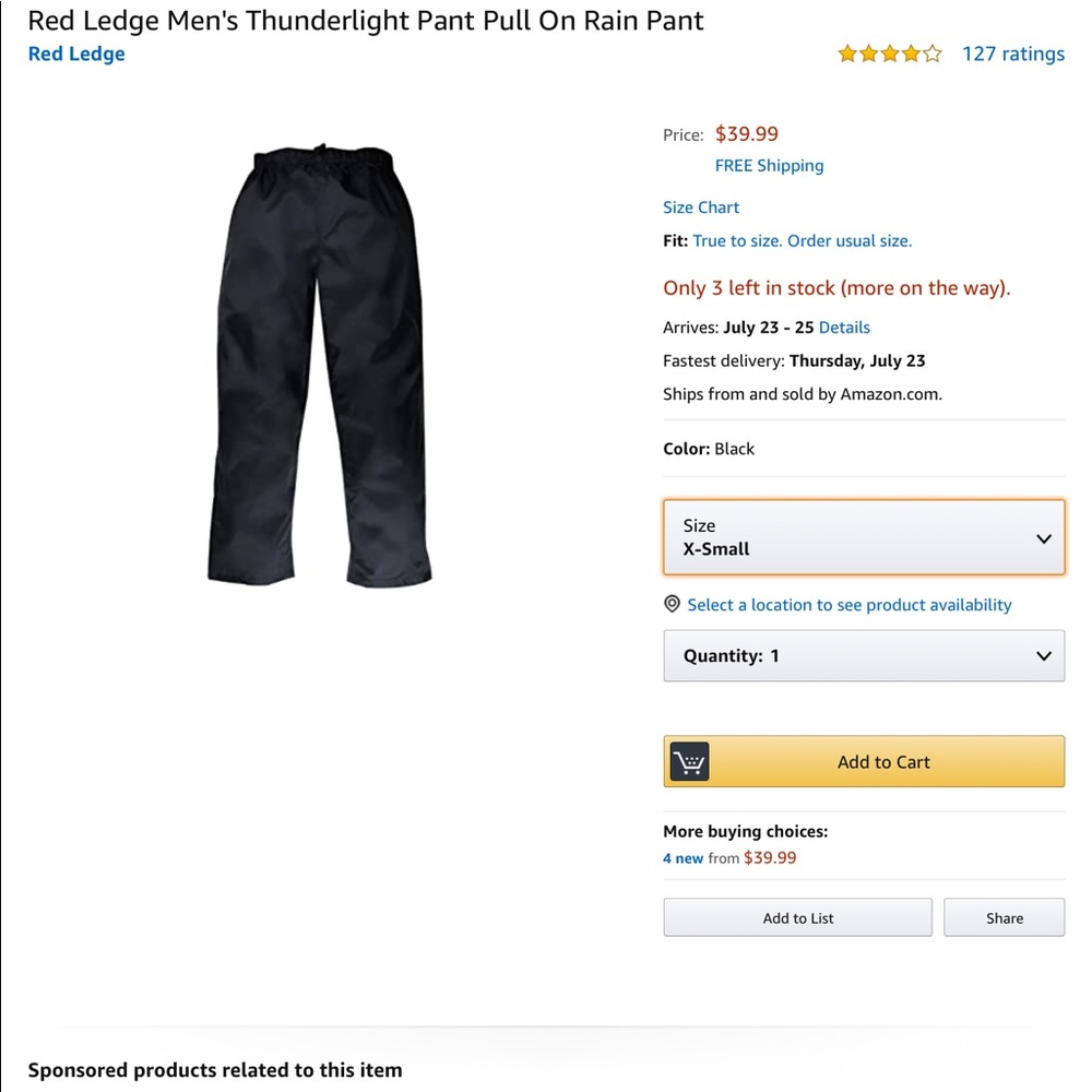 Red Ledge Black Rain Pants - WARM GREAT QUALITY